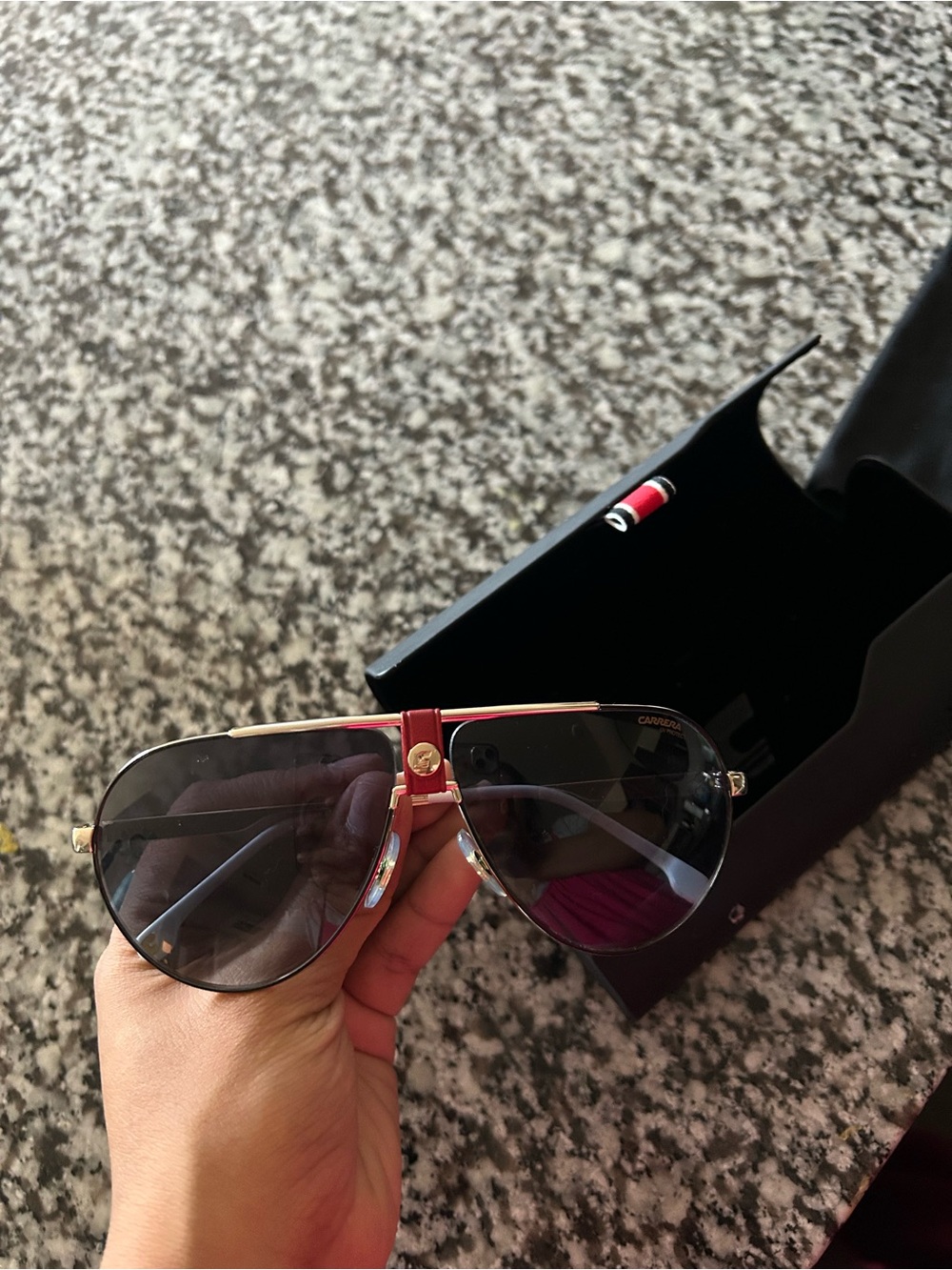 Women’s Aviator Sunglasses - Red & Gold Frame, Dark Lenses